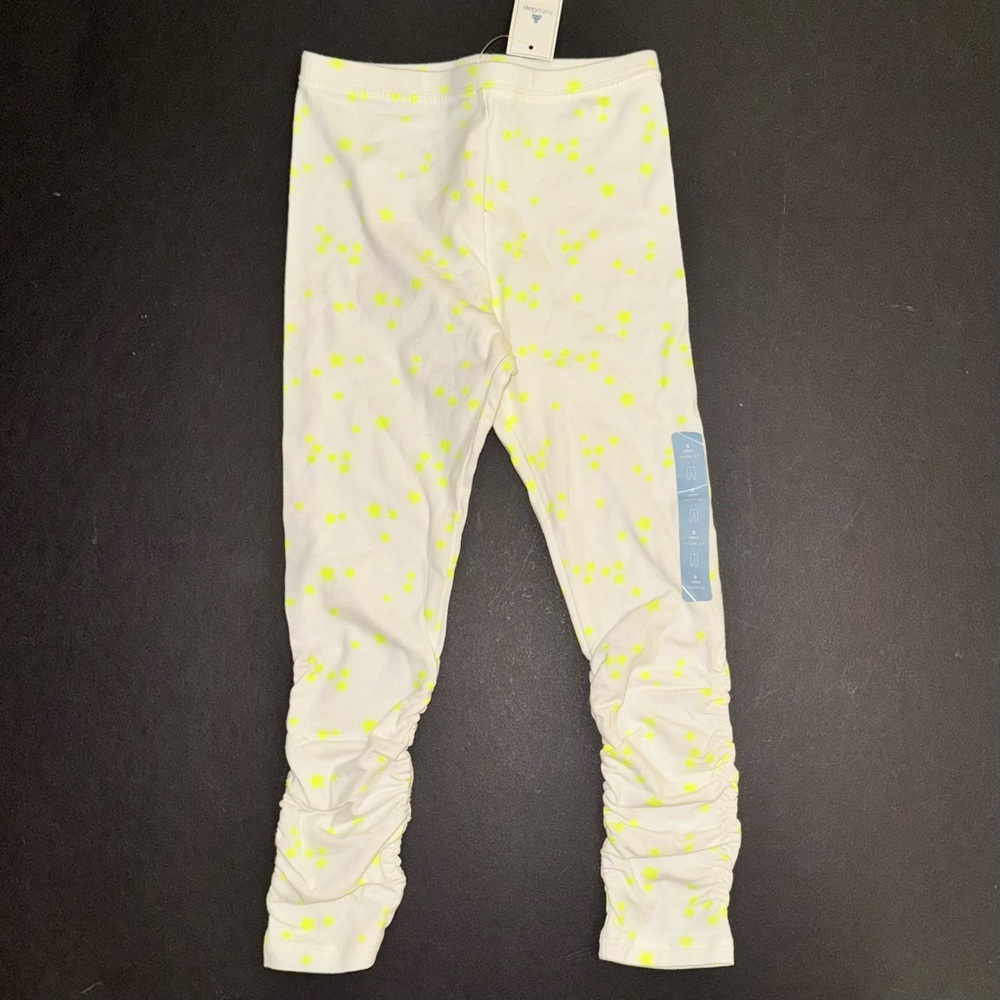 NEW Baby Gap kids girls 5 Leggings white neon yellow star print ruched Pants - Picture 1 of 1